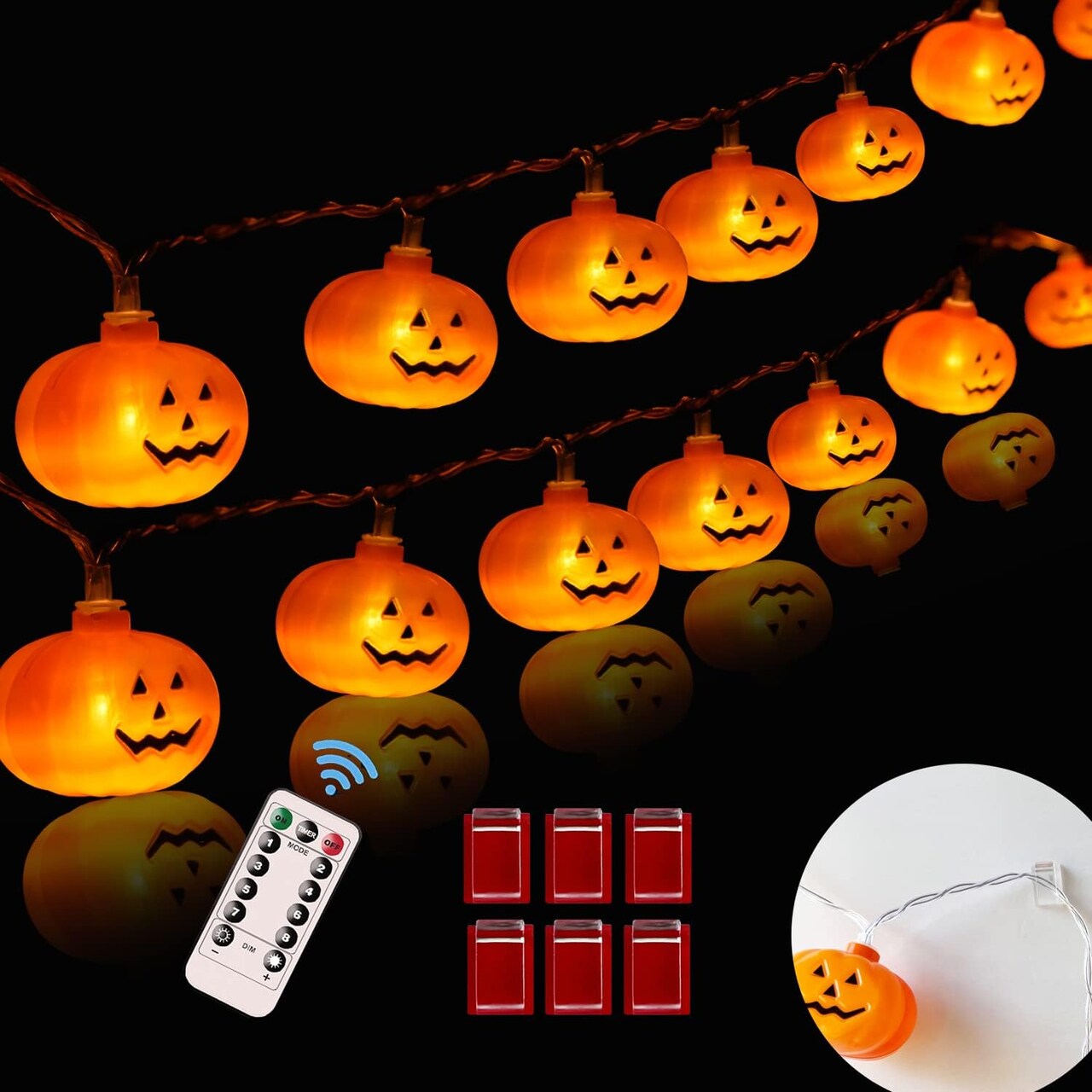 20ft Halloween Pumpkin String Lights – 40 LED Battery-Operated Waterproof Holiday Lights with 8 Modes for Indoor & Outdoor Decor